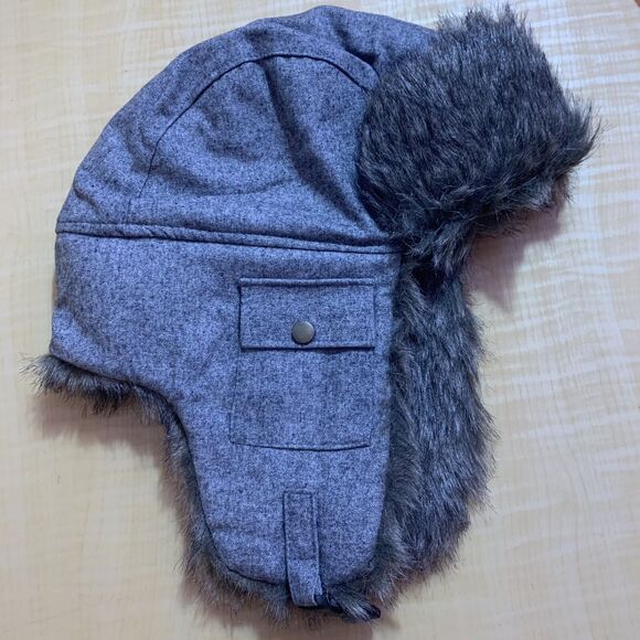 Trapper Aviator Ear-Flaps Hat Boys Big Kids Gray Pocket Faux-Fur Winter Cotton - Picture 15 of 16